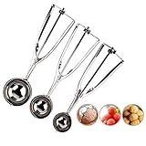 BASEIN Ice Cream Scoop 18/8 Stainless Steel Ice Cream Scooper with Trigger Release Melon Baller Cupcake/Cookie Scoop Set of 3