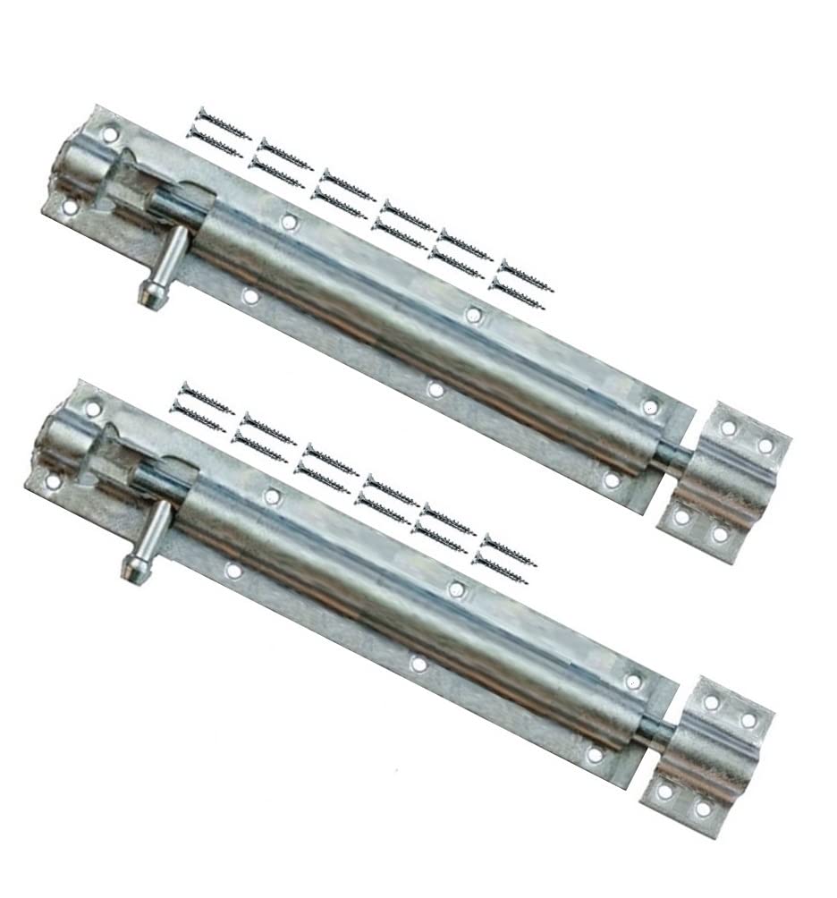 TERF® Heavy Duty Galvanised Tower Door Bolt Barrel Slide Lock 250mm [10''] Door Latch with Screws Ideal for Internal External Strong Doors Locks for Bathroom Shed Garden Gate and Multi Use - Pack of 2