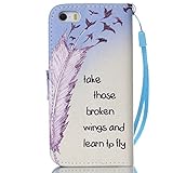 Urberry Iphone SE Wallet Case, Blue Sky Print Case for Iphone SE/5/5S, Shock-proof Case with a Free Screen Protector