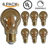 6 PACK - UL LISTED - LED A19 Edison Style Filament Light Bulb, 5W, DIMMABLE, 25W Equivalent, 2200K Warm White, 350 Lumens, 15,000 Life Hours