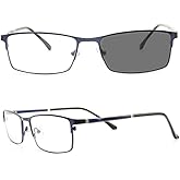 mincl Transition Sunglasses Men's Sun Photochromic Lens Metal Full Frame Reading Glasses