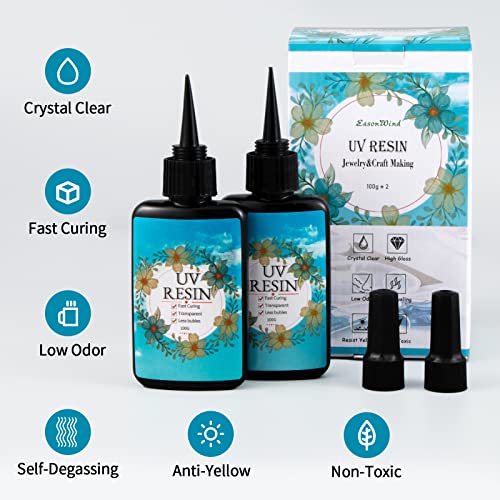 UV Resin Kit with Light, 200g Crystal Clear Hard Glossy UV Resin