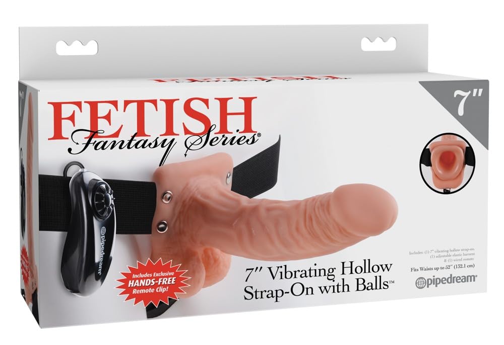 Pipedream Fetish Fantasy Series 7" Vibrating Hollow-Strap-On with Balls Light & Black 18.9x4.3 cm
