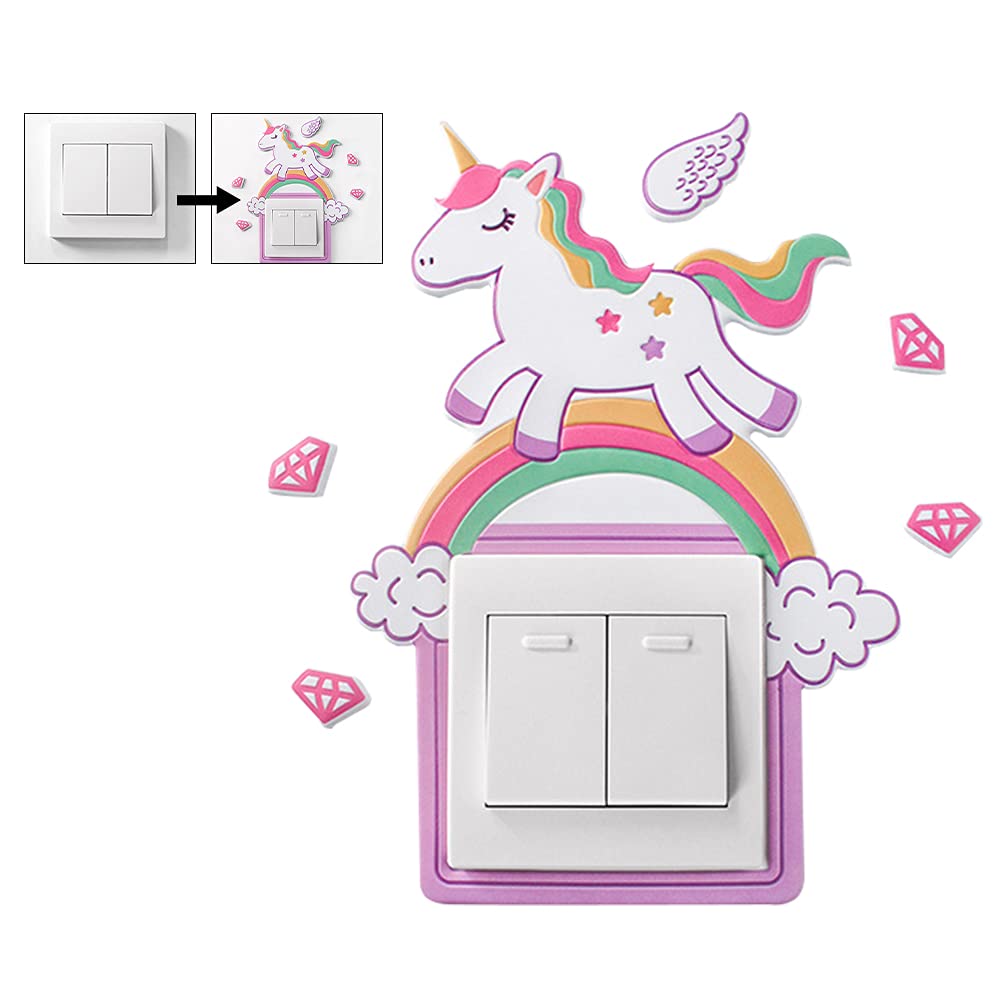 Unicorn Light Switch Sticker Cover/Children Bedroom Decoration Wall Stickers,Self-Adhesive Florescent Switch Sticker for Nursery Boys Girls (Unicorn Pink)