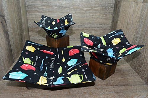 Microwave Dish Cozies, Set of 3, 1 Small Bowl Cozy, 1 Medium Bowl Cozy, and 1 Dinner Plate Cozy, Kitchen Motif
