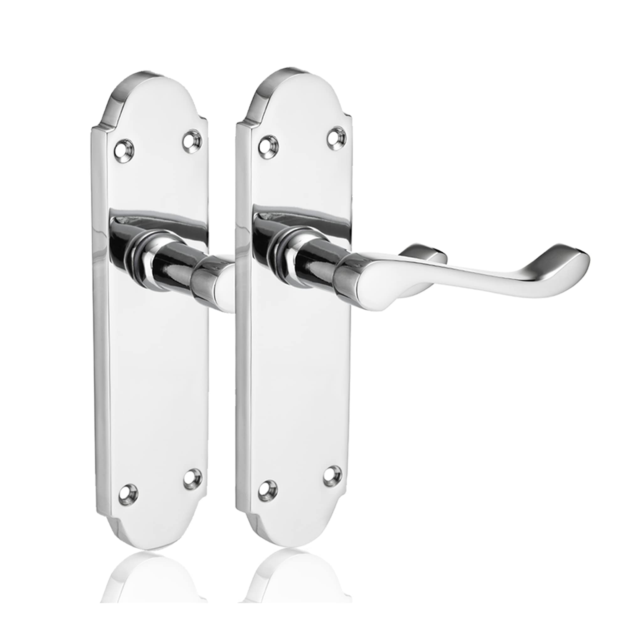 XFORT Chrome Elegance Range Polished Chrome Richmond Lever Latch Handles, Polished Chrome Long Backplate Door Handles, Contemporary Design for Internal Wooden Doors (1 Pair)