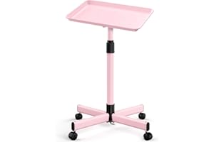 ORSUCCDE Salon Tray on Wheels, Premium Aluminum Tattoo Tray Rolling Tray, Adjustable Salon Service Rolling Trolley Cart for Clinic Spa(36inch-Pink)