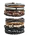 REVOLIA 10-15Pcs Mens Womens Leather Bracelets Wooden Beaded Bracelets Braided Cuff