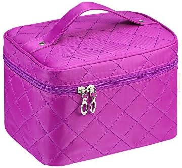 Cosmetic Bag, SUROY Portable Stain-resistant Nylon Material with Quality Zipper Large Makeup Bag (small purple)
