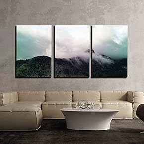 3 Piece Canvas Wall Art - Landscape with Cloud Over The Mountain Peaks - Modern Home Art Stretched and Framed Ready to Hang - 16"x24"x3 Panels