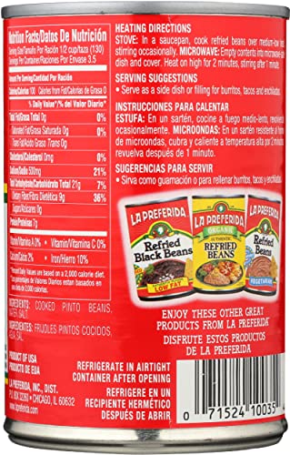 LA PREFERIDA REFRIED BEANS, FAT FREE, 16 OZ