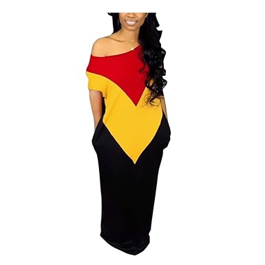 Amazon Com Raylans Women S Casual Loose Colorblock Long Maxi