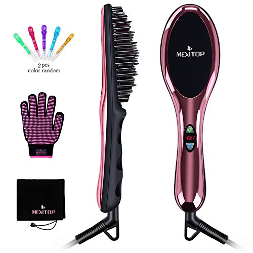 Ionic Hair Straightener Floating Brush for Silky Frizz Free Hair, Flexible Floating Massage Head Designed Anti-Scald Ceramic Straightening Hair Brush Comb + 4 Bonus Included (Mirror Pink)