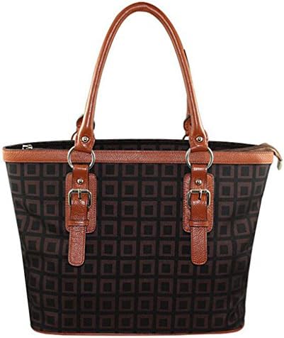 Women Leather Joint Canvas Damier Ebene Canvas Never full Handbag