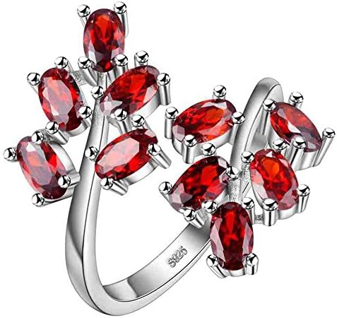 UloveidoWomen's White Gold Plated Oval Cut Cubic Zirconia Laurel Branch Tree Leaf Adjustable Engagement Anniversary Ring (Red, Pink, Purple) J681