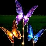 Solar Garden Lights Outdoor - Kearui 3 Pack Solar Stake Light with Fiber Optic Butterfly Decorative Lights, Multi-Color Changing LED Solar Lights for Garden Decorations, Garden Gifts