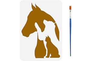 FINGERINSPIRE Horses Dogs Cats Silhouettes Painting Stencil with Brush 8.3x11.7inch Animal Silhouettes Drawing Template Horse Dog Cat DIY Decor Stencil for Painting on Wood Wall Fabric Furniture