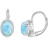 CRMAD Larimar/Opal/Turquoise/Moonstone/Rose Quartz/Malachite/Pearl/Black Onyx/Aquamarine Earrings for Women Sterling Silver Leverback Earrings Jewelry