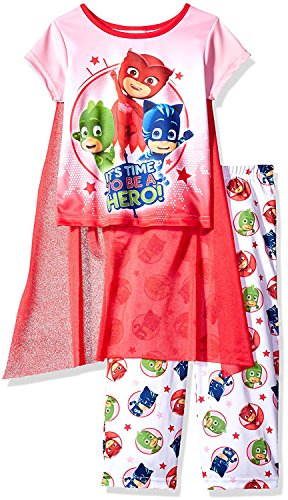 PJ Masks Little Girls' 2-Piece Short Pajama Set with Cape, Hero Red/Pink, 6