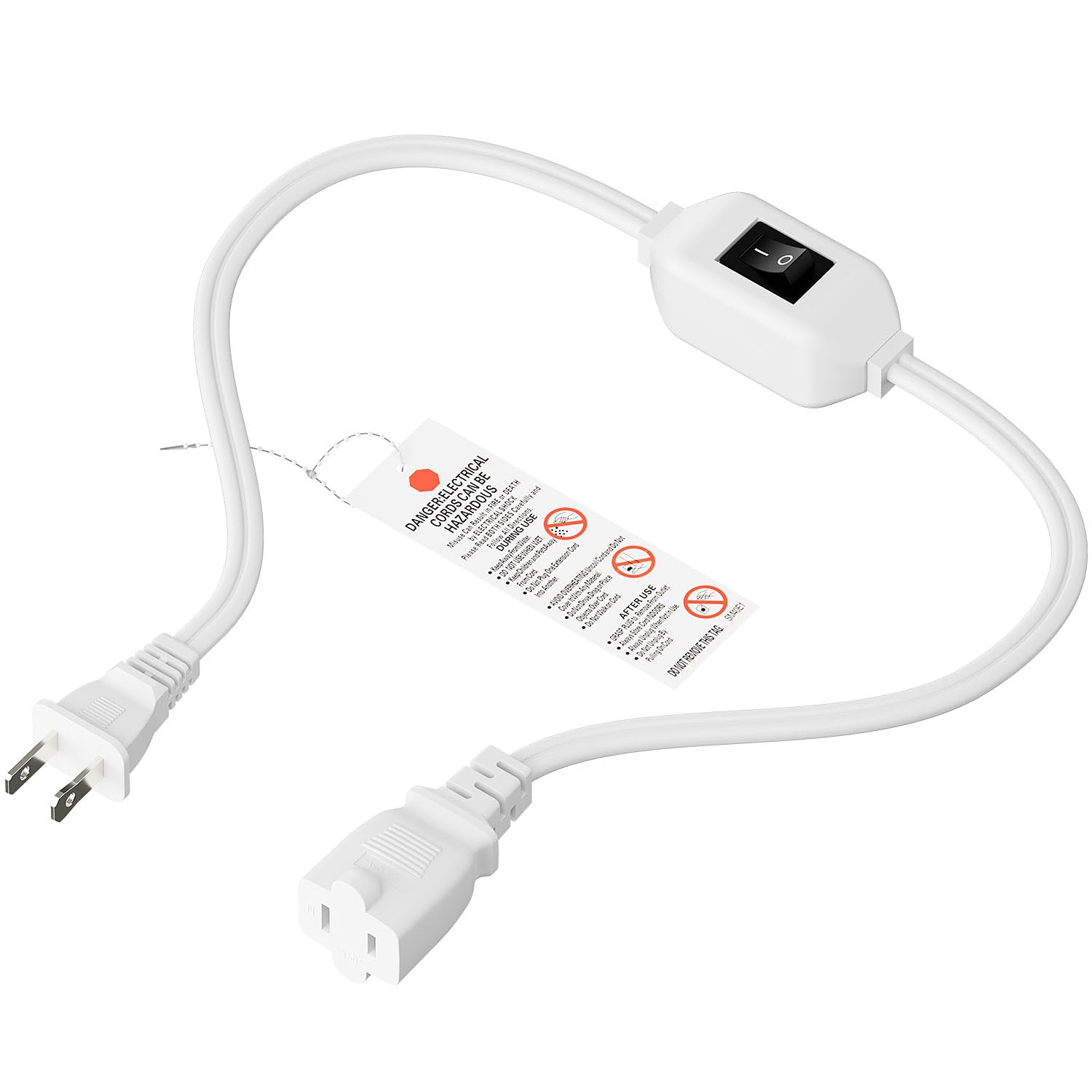 Photo 1 of 0.6Meter On Off Switch Extension Cord,2-Prong/2 Outlet Polarized Extension Cord with Switch 12A/125V for Your Chargers/Lamp/Power Adapters etc, 16AWG Cord,White,AC0033