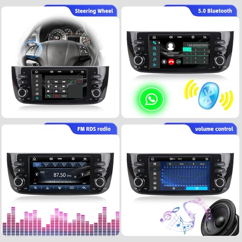 Car Radio with Wireles CarPlay & Android Car Radio for Fiat Linea Punto Evo 2012-2017 and Linea 2012-2015 with Stereo Touchscreen IPS/Bluetooth/FM/AM/USB