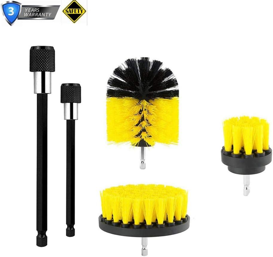 XLGX Drill Brush Electric Drill Head Set of Yellow Three-Piece Set with Two Extension Rods Scrub Drill Cleaning Brush…