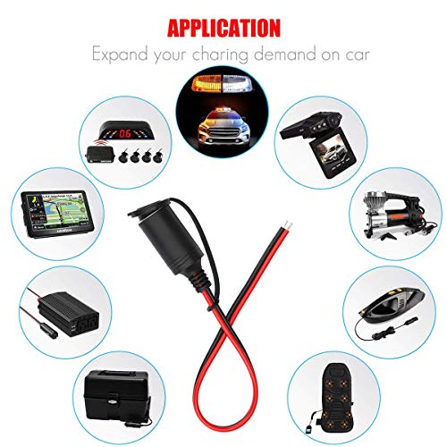 Cigarette Lighter Female Socket Pigtail Cable 1Ft Car Charger Power Cigar Female Socket Connector Cord with Dust Cap (4 Pcs Female Socket)