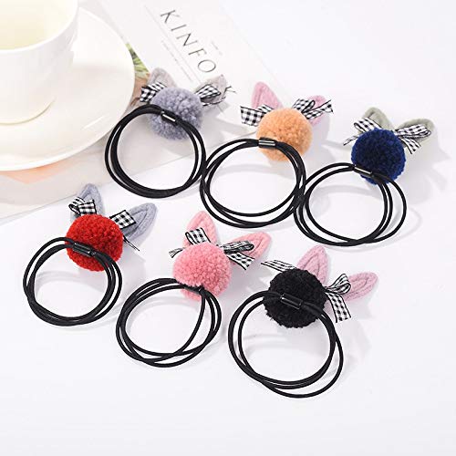 Wall of Dragon Vintage Plaid Bows Hair Bands Cute Rabbit Ear Pompom Hair Rope Elastic Ponytail Holders Hair Accessories - Thumbnail 6