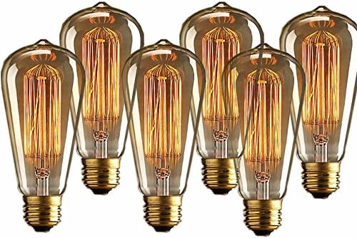 JSLINTER Vintage Edison Light Bulbs 60W ST64 Squirrel Cage Filament Lamp (6 Pack)