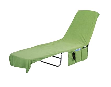 Beach Lounge Chair Cover Towel With Fitted Pocket Top And Side Pockets 78 L X 22 W Converts Into 22 L X 15 H Tote Bag Lime Green