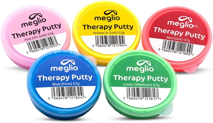 Meglio Hand Therapy Putty - 5 Color Coded Strength Training Tubs