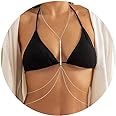 14K Gold Sexy Body Chains for Women, Layered Rhinestone Crossover Bikini Bra Body Jewelry, Summer Beach Crystal Belly Waist Chain