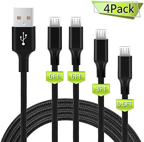 Micro USB Cable, Basse [4 Pack] Durable Tangle-Free Nylon Braided Charging Cable for Nexus, LG, Samsung Galaxy S7/ S6, HTC, and Other Android Smartphones (Black)