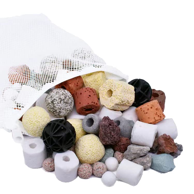 Aquarium Filter Medium 500g with Mesh Bag, Bio Balls Ceramic Rings 12 In 1 Fish Tank Pond Filter Medium