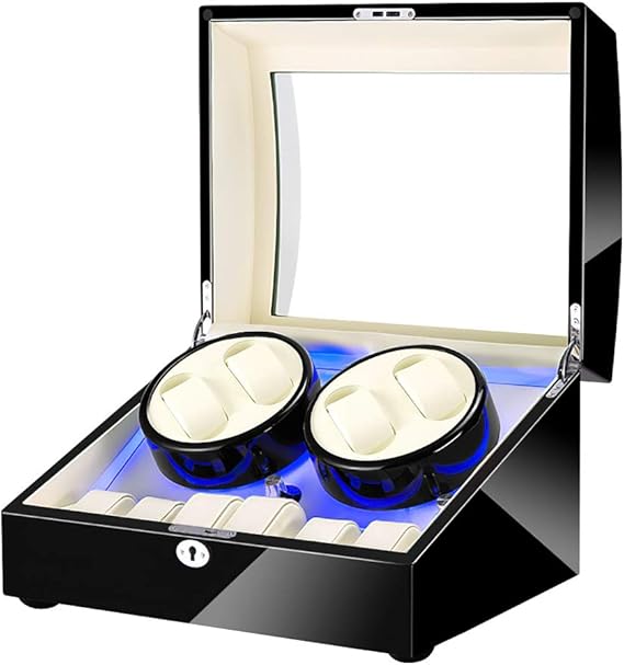 Amazon ワインディングマシーン 高級木製 4本巻き 6本収納 5つ回転モード ライト機能付き 腕時計自動巻き器 ウォッチワインダー 木製ピアノ調塗装鏡面仕上げ 感応機能 ワインディングマシーン 腕時計 通販