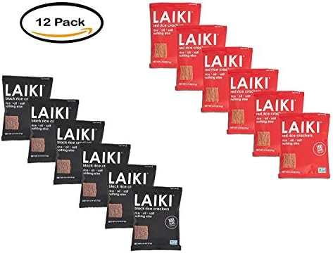Laiki Rice Crackers – 0.74 oz - Pack of 12 - Two Flavor Variety Bundle - 6 Red Laiki Rice Crackers – 6 Black Laiki Rice Crackers