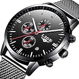 Fashion Casual Luxury Brand Mens Analog Quartz Watch Date Steel Mesh Strap Thin Dial Clock (black)