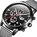 Fashion Casual Luxury Brand Mens Analog Quartz Watch Date Steel Mesh Strap Thin Dial Clock (Black)