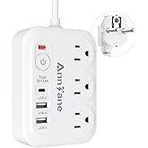 European Plug Adapter, AnnTane International Travel Adapter with 3 Outlets 3 USB Ports(1 USB C), Travel Essentials Type C Pow