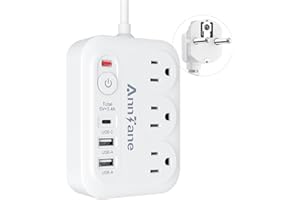 European Plug Adapter, AnnTane International Travel Adapter with 3 Outlets 3 USB Ports(1 USB C), Travel Essentials Type C Pow