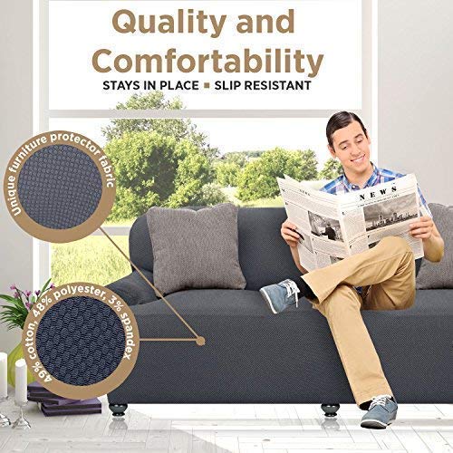 Renaissance Sofa Slipcover 1-Piece Polyester & Spandex Strapless Soft Stretch & Slip Resistant- Furniture Shield Couch Protector Seat Cover, Grey