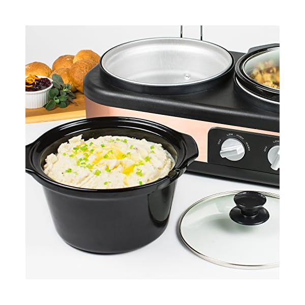 HomeCraft TSC25 3Station 2.5Quart Round Slow Cooker Buffet Copper