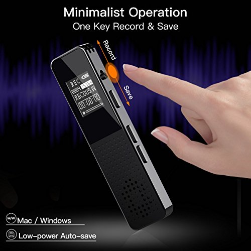 Voice Recorder, 8GB 1536Kbps Digital Audio Sound Recorder Dual Microphone Dynamic Noise Reduction USB Rechargeable Voice Activated Recorder with OLED Screen A - B Repeat for Lecture Meeting - Thumbnail 3