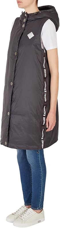 Sostenibile, senza maniche, felpa con cappuccio, logo laterale, Giacca Isolata Donna, Nero, L