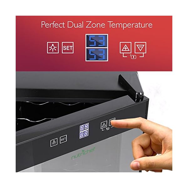 NutriChef-PKTEWCDS1802-18-Bottle-Dual-Zone-Thermoelectric-Wine-Cooler-Red-and-White-Wine-Chiller-Countertop-Wine-Cellar-Freestanding-Refrigerator-with-LCD-Display-Digital-Touch-Controls