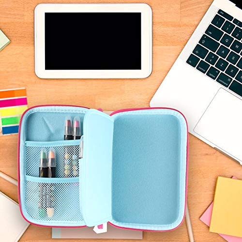 Cute Unicorn Pencil Case, Tiberham Embossed Hardtop Large Pen Holder Box with Compartments, Anti-Shock Cosmetic Pouch Bag Stationery Organizer for Girls School Students Kids Teens (Light Blue)