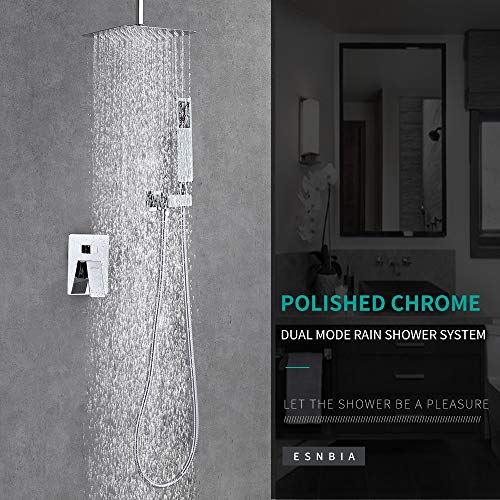 Esnbia Shower System, Ceiling Chrome Shower Faucet Set with High Pressure 10" Rain Shower Head Set for Bathroom All Metal All Metaï¼ˆRough in Valve Includeï¼‰