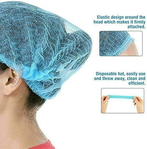Coolbabe 100 PCS Clear Disposable Plastic Shower Caps Anti-spit Non-Woven Waterproof Plastic Elastic Hair Bath Caps (100PCS, Blue)