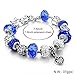 Long Way® Silver Plated Snake Chain Glass Crystal Beads Heart Charm Bracelet for Women (Blue)
