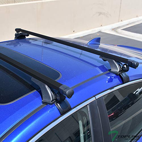 Topline Autopart Universal 50" Window Frame Square Style Aluminum Roof Rack Rail Cross Bars (Black) For 4 Door Models Vehicles